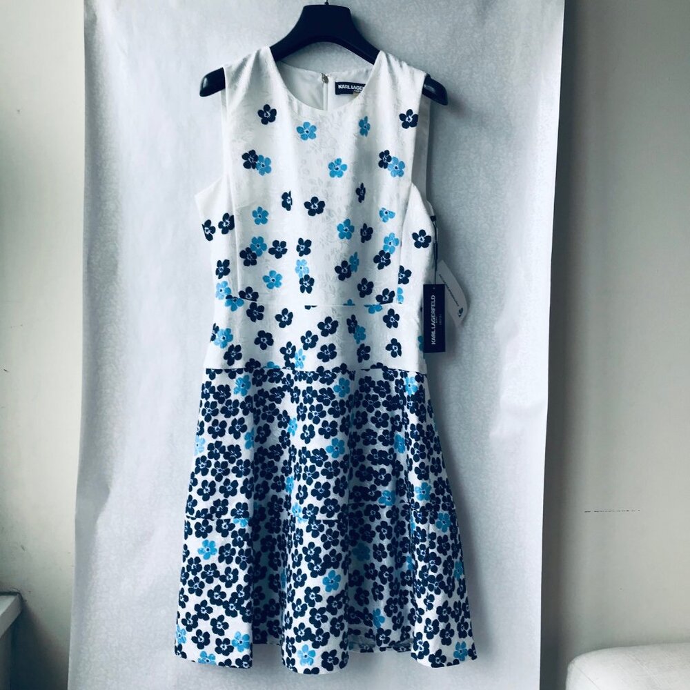 Karl Lagerfeld Paris Women Dress  Floral Fit & Flare Sleeveless Zip Size 6  NWT